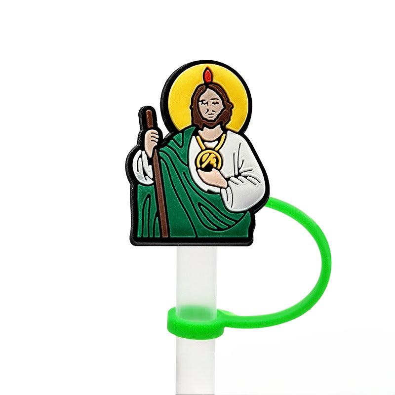 Wholesale 8-10mm 10PCS/PACK Cartoon Religious Silicone Dust-proof Straw Caps